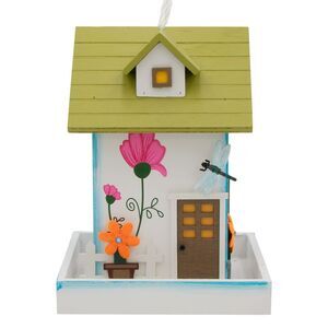 Radiant Treasures Wooden Green Dragonfly Cottage Handmade Birdhouse in White